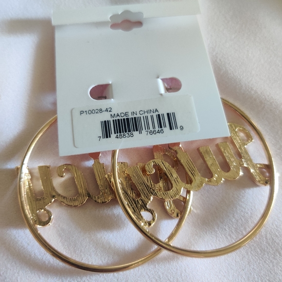 Juicy Couture Gold Tone Rhinestones Hoop Earrings - Picture 4 of 5